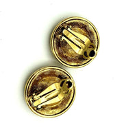 Vintage Givenchy Large Gold Logo Rhinestone Clip-On Earrings - 24 Wishes Vintage Jewelry