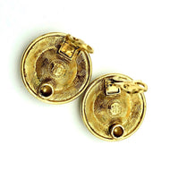 Vintage Givenchy Large Gold Logo Rhinestone Clip-On Earrings - 24 Wishes Vintage Jewelry