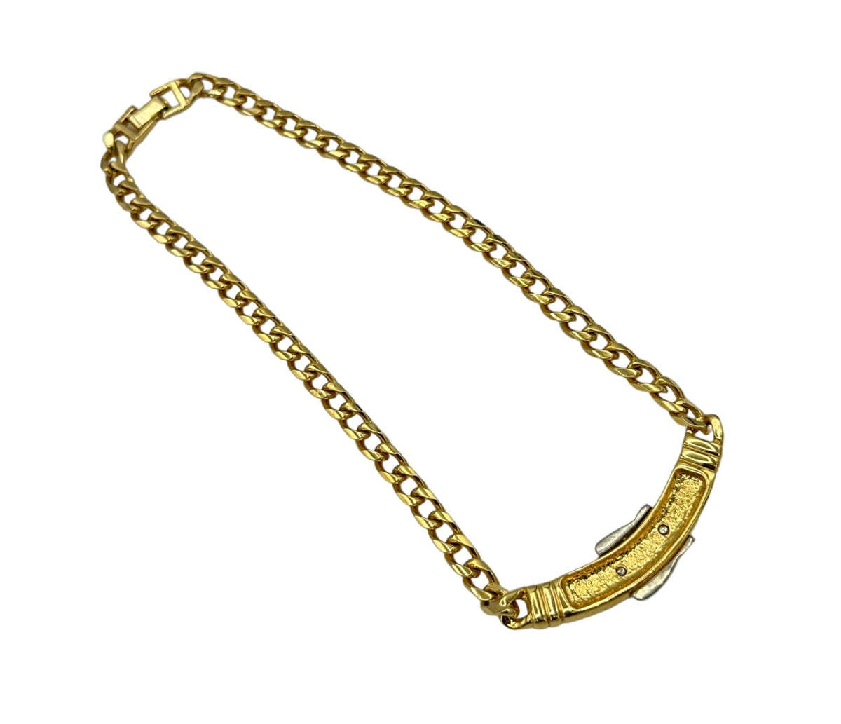 Vintage Gold Curb Link Chain Belt Buckle Pendant Layering Necklace - 24 Wishes Vintage Jewelry