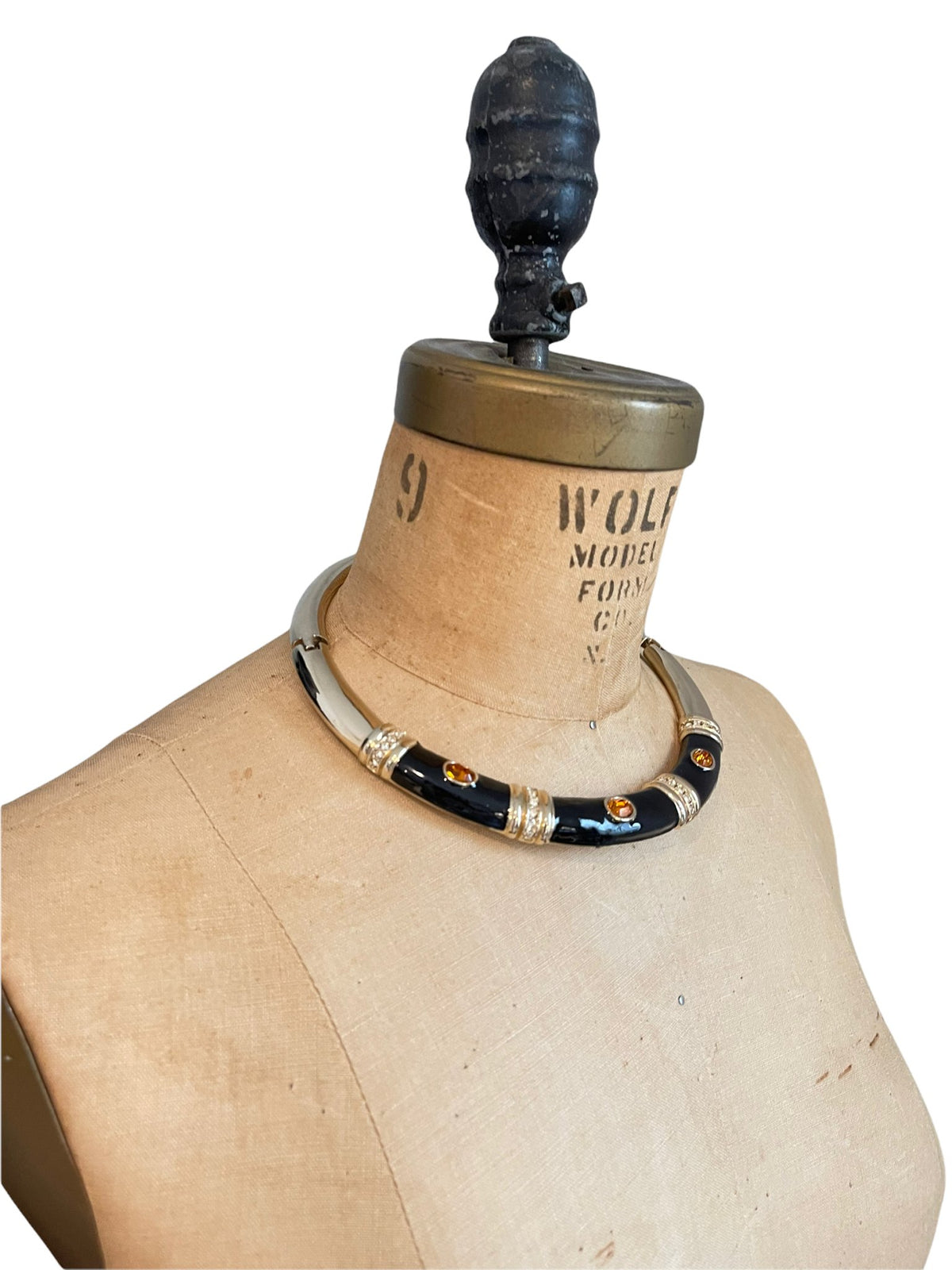 Vintage Gold Ellen Kiam Black Enamel Collar Pendant - 24 Wishes Vintage Jewelry