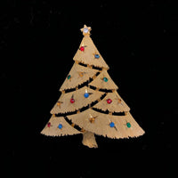 Vintage Gold JJ Colorful Rhinestone Christmas Tree Brooch - 24 Wishes Vintage Jewelry