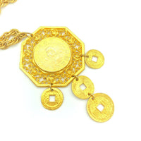 Vintage Gold Les Bernard Large Chinese Coin Pendant - 24 Wishes Vintage Jewelry