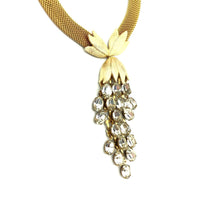 Vintage Gold Mesh Rhinestone Waterfall Pendant - 24 Wishes Vintage Jewelry
