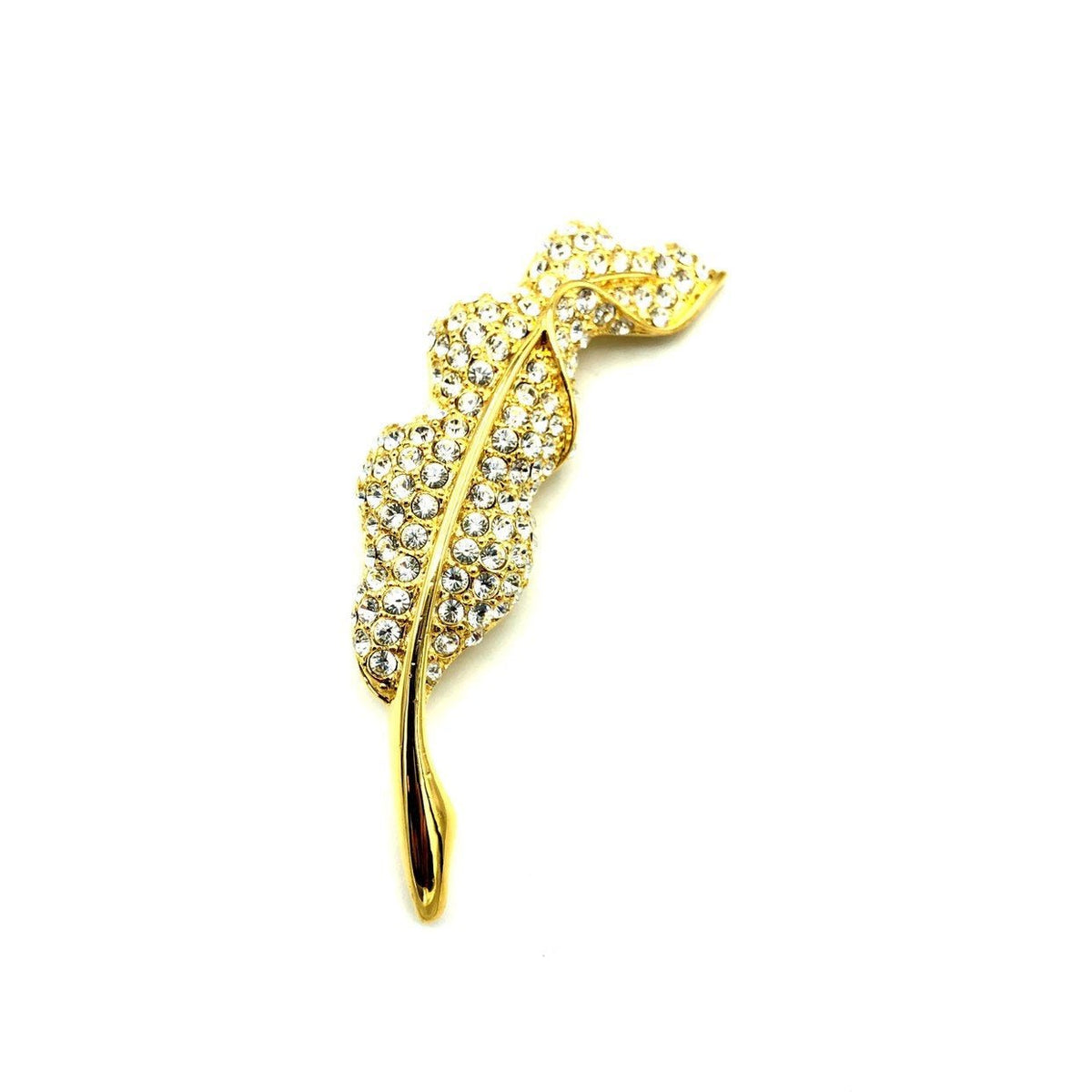 Vintage Gold Napier Pave Rhinestone Feather Brooch - 24 Wishes Vintage Jewelry