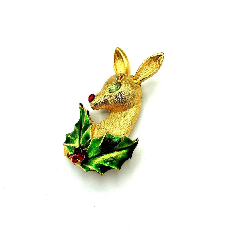 Vintage Gold Reindeer Rudolph Holiday Vintage Brooch by Corel - 24 Wishes Vintage Jewelry