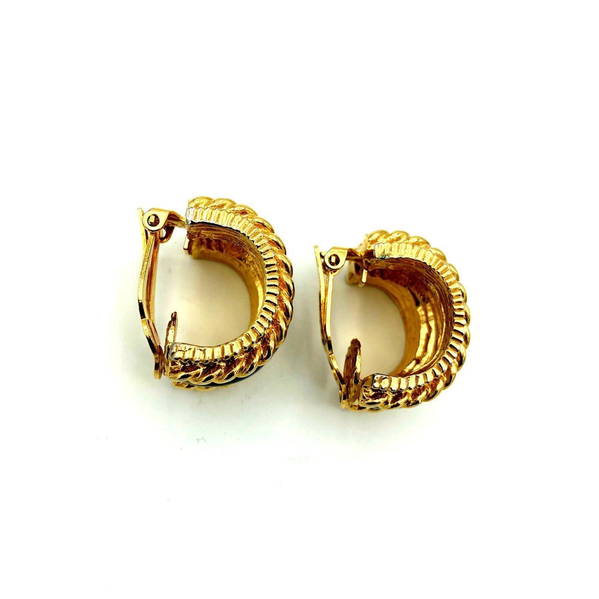 Vintage Gold St. John Half Hoop Classic Vintage Clip-On Earrings - 24 Wishes Vintage Jewelry