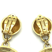 Vintage Gold St. John Logo Dangle Statement Clip-On Earrings - 24 Wishes Vintage Jewelry