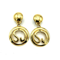 Vintage Gold St. John Logo Dangle Statement Clip-On Earrings - 24 Wishes Vintage Jewelry