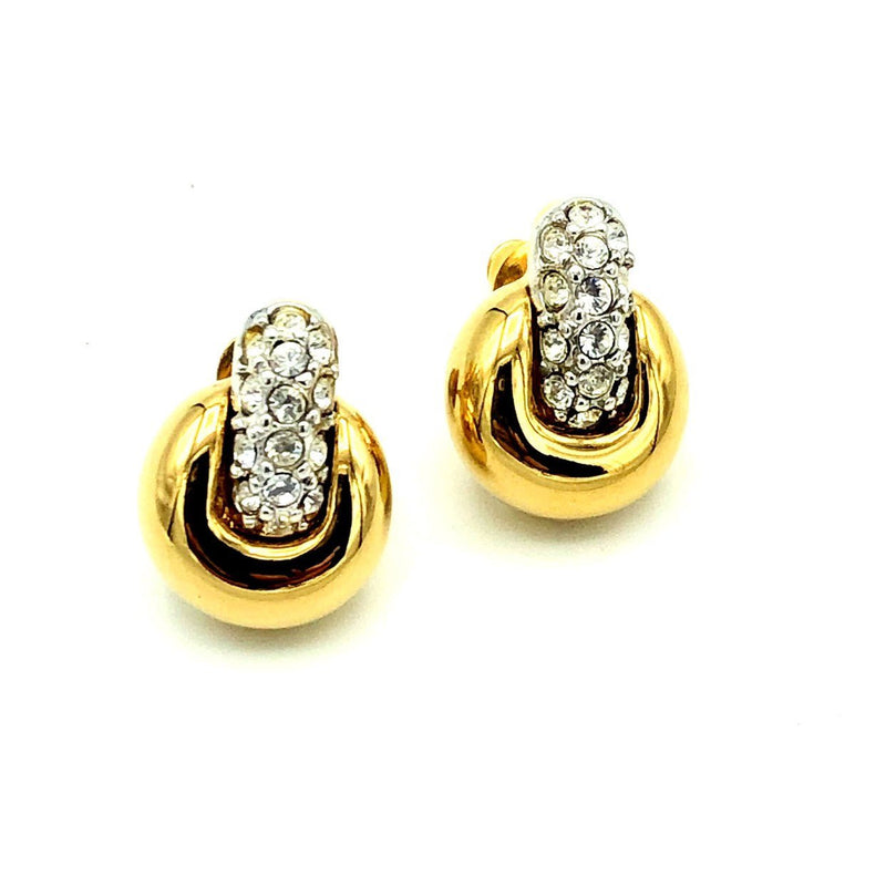 Vintage Gold Swarovski Petite Door Knocker Crystal Pierced Earrings - 24 Wishes Vintage Jewelry