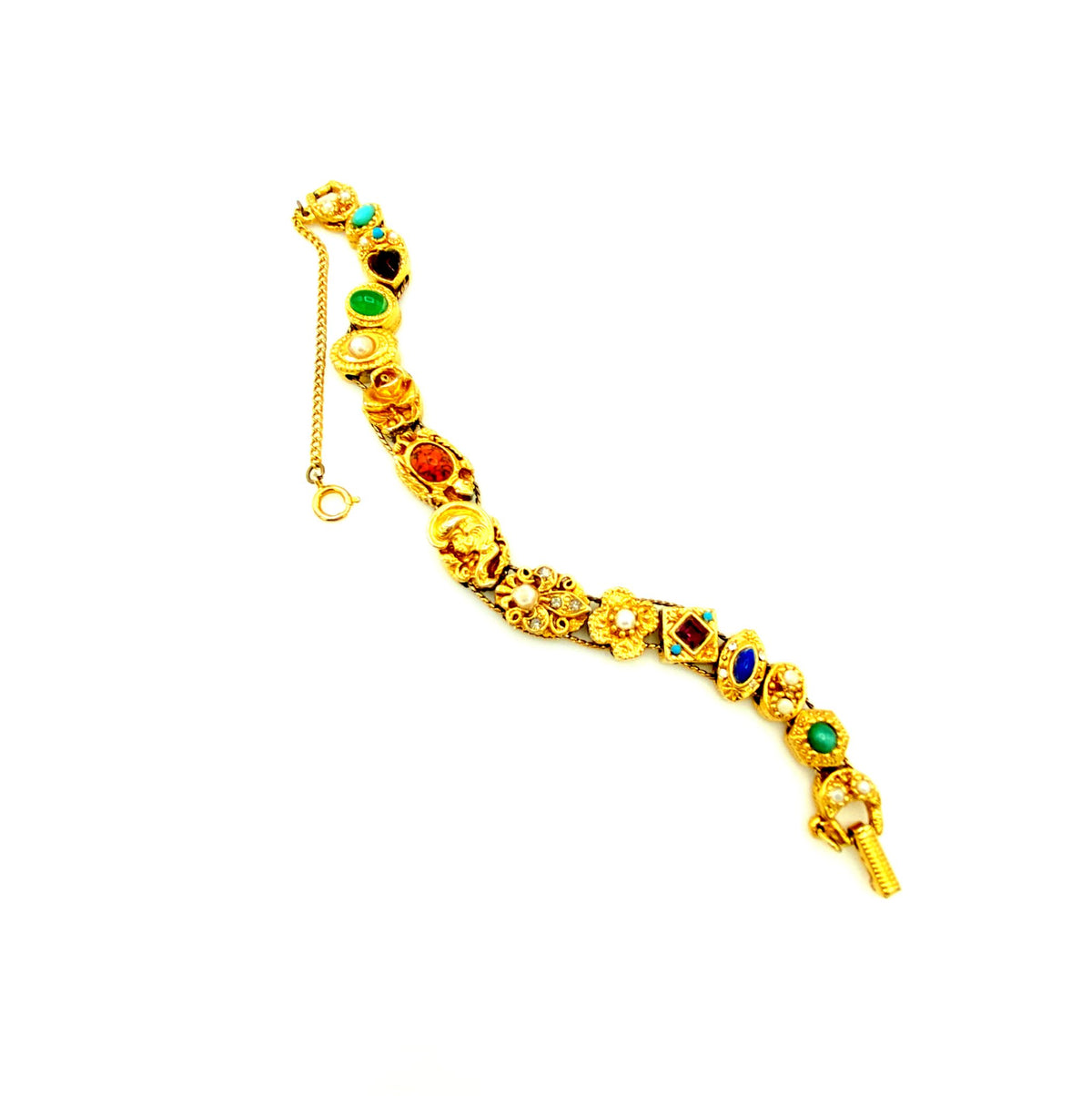 Vintage Gold Victorian Revival Slide Charm Bracelet - 24 Wishes Vintage Jewelry