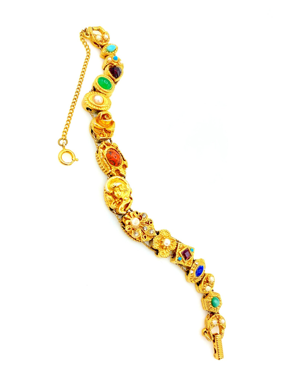 Vintage Gold Victorian Revival Slide Charm Bracelet - 24 Wishes Vintage Jewelry