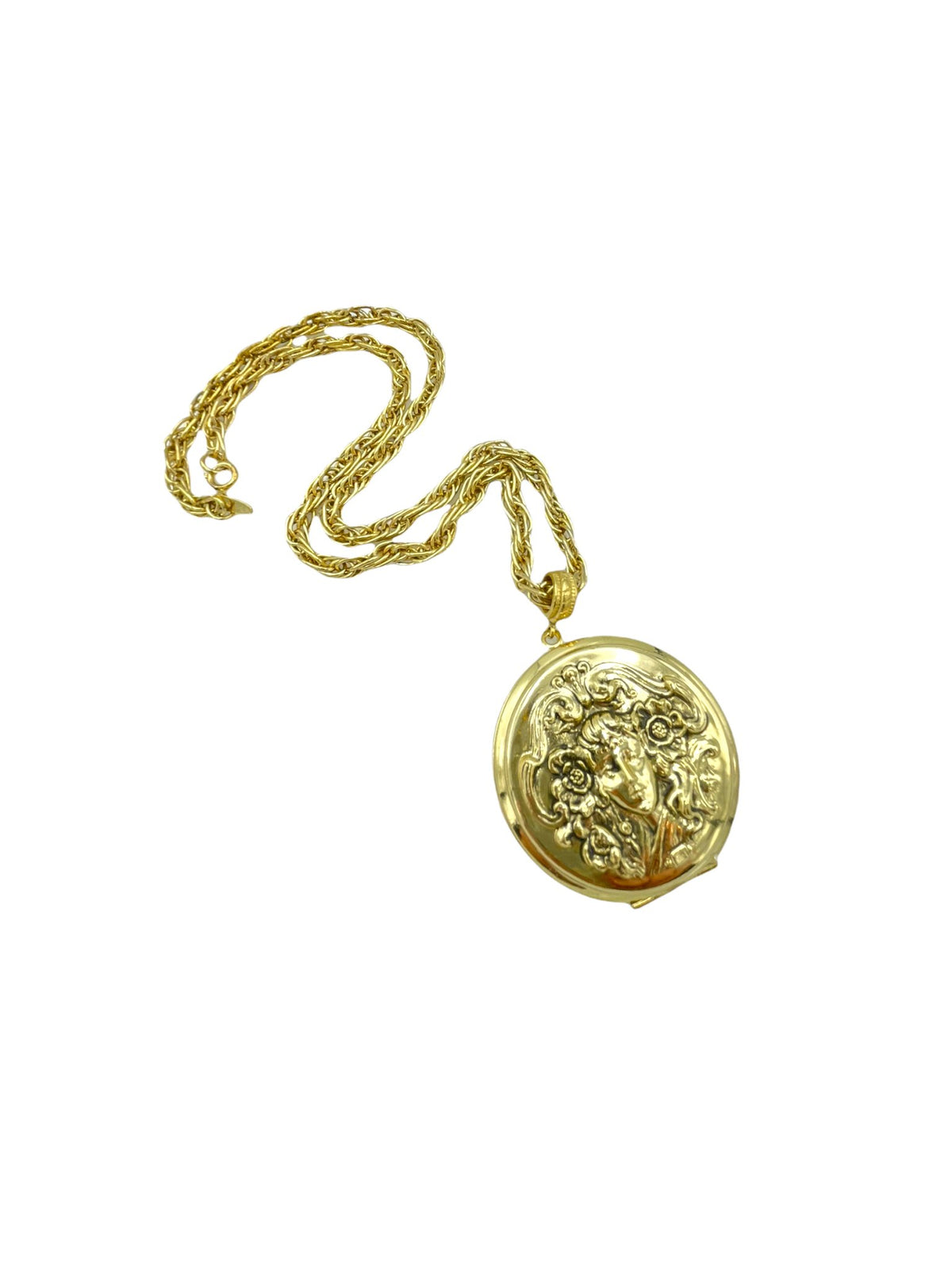 Vintage Gold Whiting & Davis Large Locket Pendant - 24 Wishes Vintage Jewelry