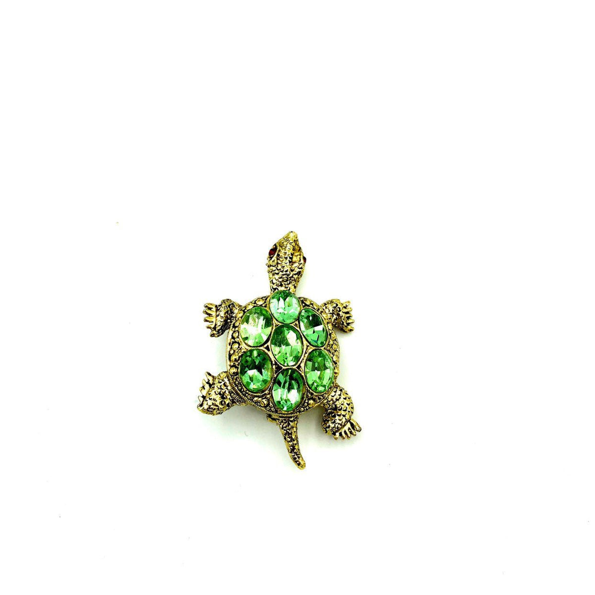 Vintage Green Rhinestone Turtle Brooch Pin - 24 Wishes Vintage Jewelry
