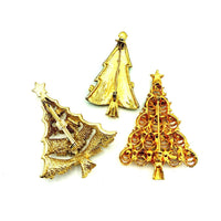 Vintage Holiday Enamel Brooch Christmas Tree Trio Set - 24 Wishes Vintage Jewelry