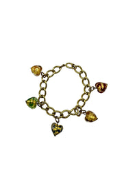 Vintage Italian Charm Bracelet Murano Glass Hearts Chunky Link Chain - 24 Wishes Vintage Jewelry