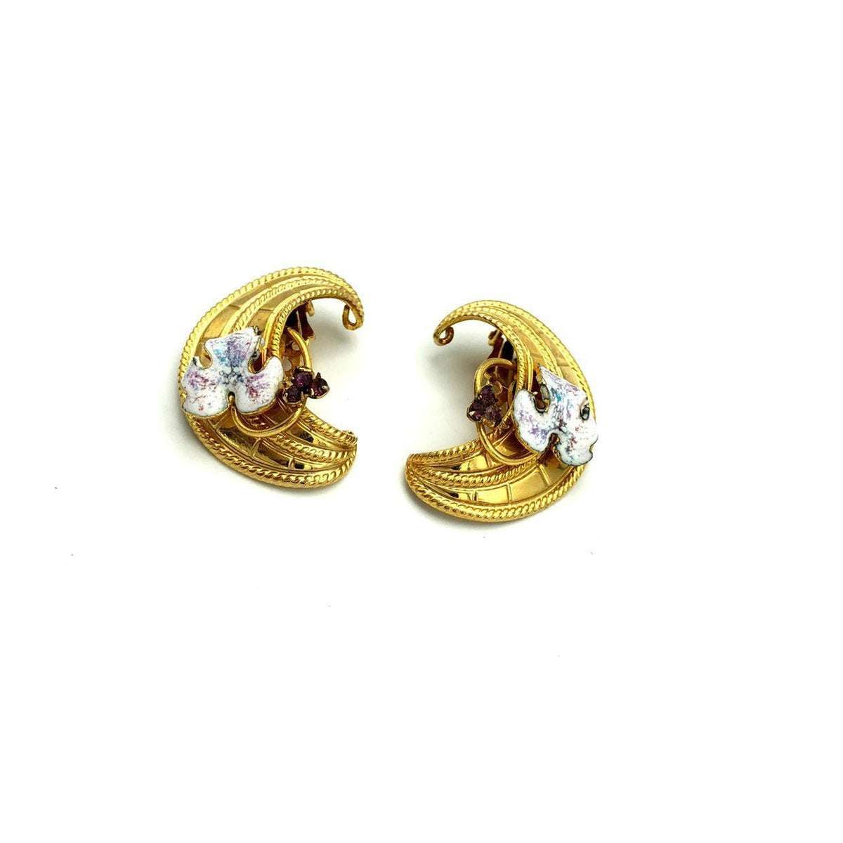 Vintage Karu Arke Gold Crescent Wrap Clip-On Earrings - 24 Wishes Vintage Jewelry