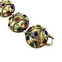 Vintage Large Antique Gold Medallion Cabochon Bracelet - 24 Wishes Vintage Jewelry