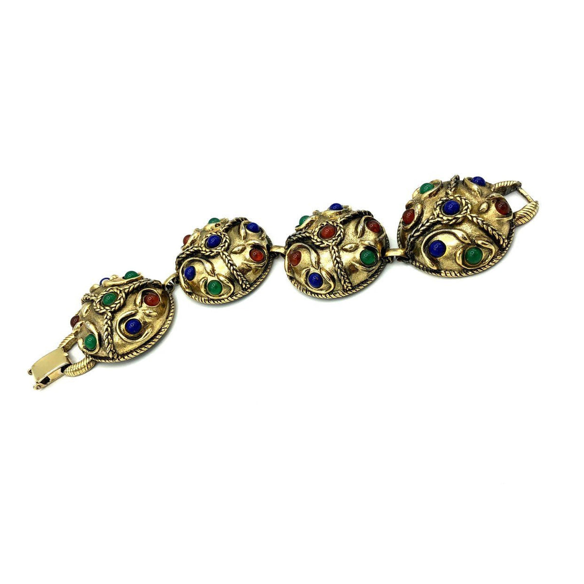 Vintage Large Antique Gold Medallion Cabochon Bracelet - 24 Wishes Vintage Jewelry
