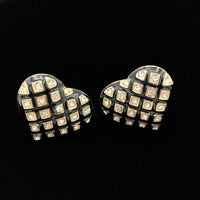 Vintage Large Black Enamel Heart Clip-On Earrings - 24 Wishes Vintage Jewelry