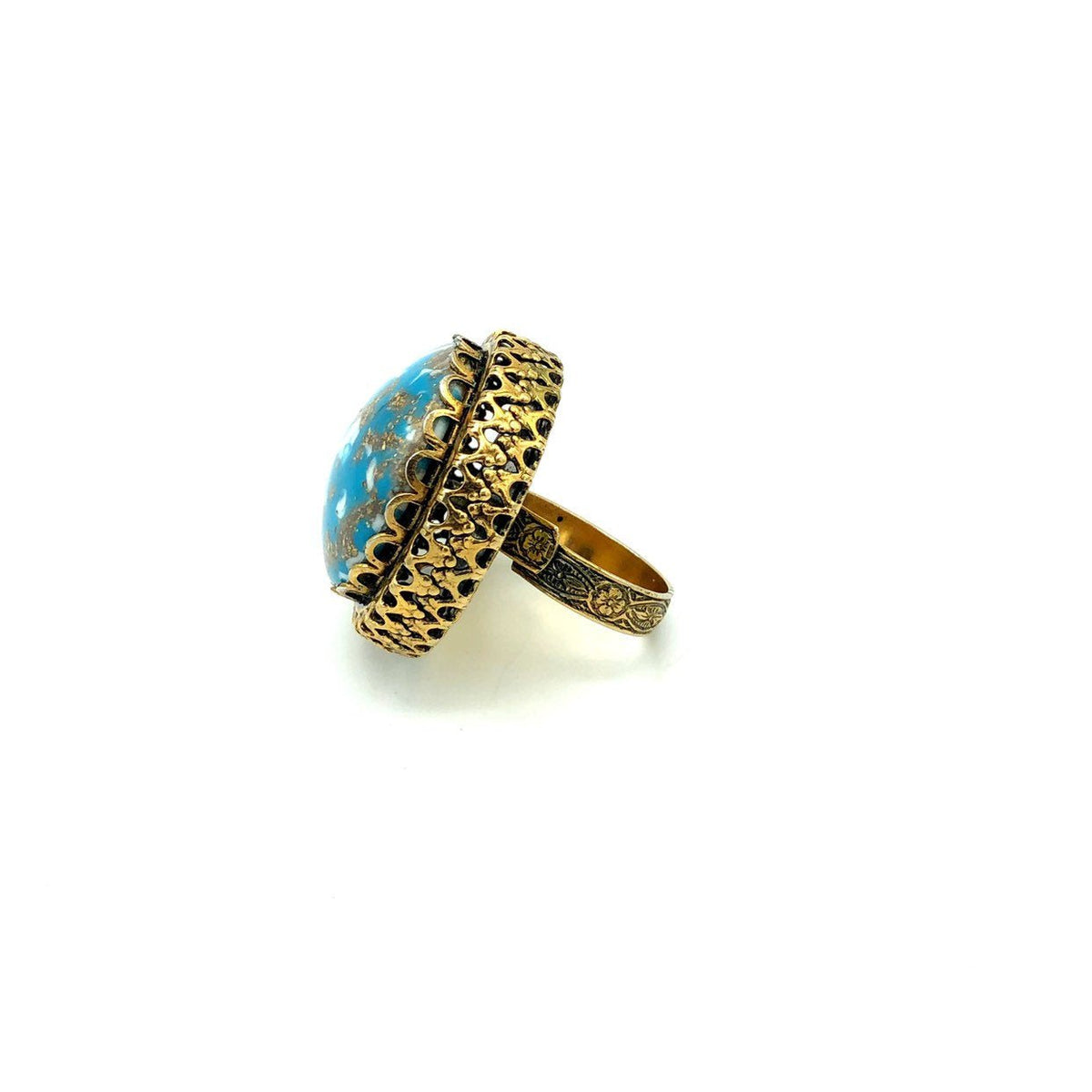 Vintage Large Faux Turquoise Cabochon Cocktail Ring - 24 Wishes Vintage Jewelry