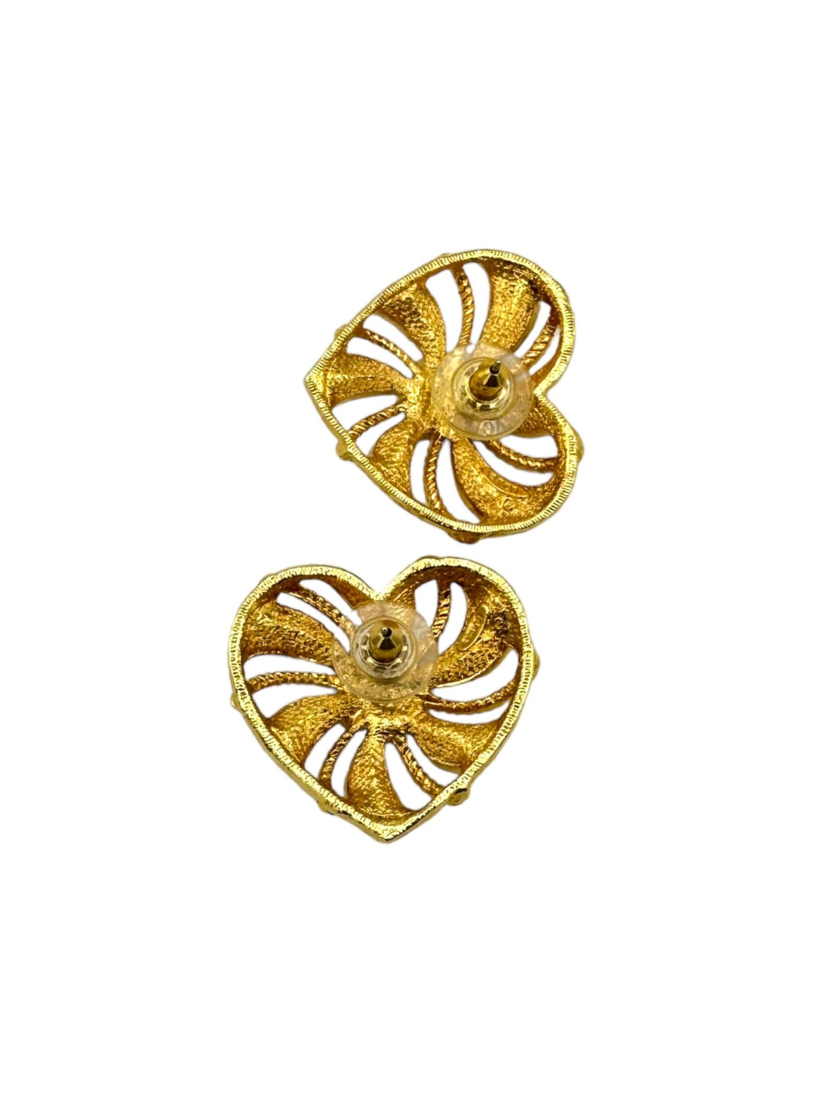 Vintage Large Heart Cutout Rhinestone Pierced Avon Romantic Trelles Earrings - 24 Wishes Vintage Jewelry