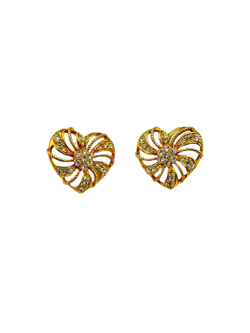 Vintage Large Heart Cutout Rhinestone Pierced Avon Romantic Trelles Earrings - 24 Wishes Vintage Jewelry