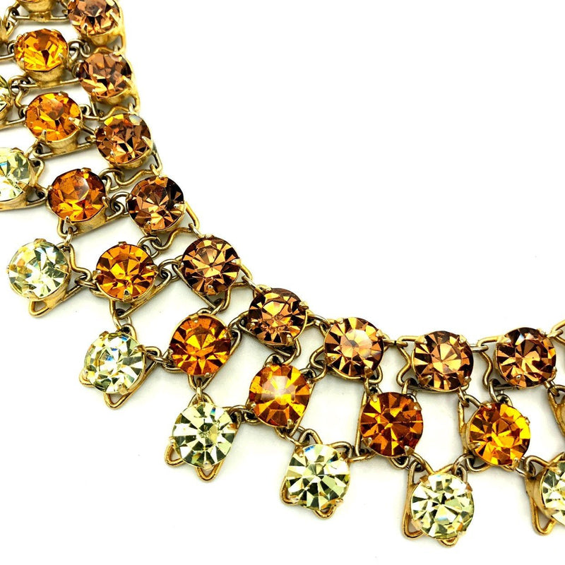 Vintage Layered Gold Rhinestone Statement Statement Necklace - 24 Wishes Vintage Jewelry