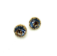 Vintage Light Blue Round Rhinestone Clip-On Earrings - 24 Wishes Vintage Jewelry