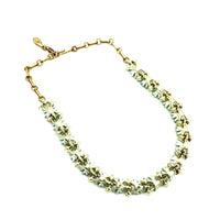 Vintage Lisner Green Enamel & Rhinestone Flower Necklace - 24 Wishes Vintage Jewelry