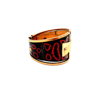 Vintage Matisse Renoir Enamel Geometric Wide Copper Hinged Bangle - 24 Wishes Vintage Jewelry
