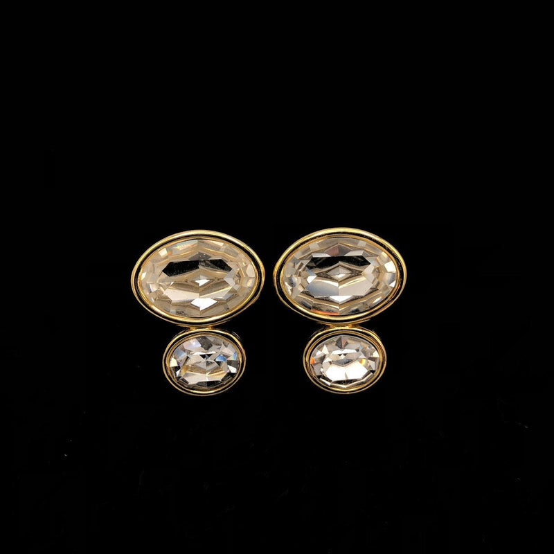 Vintage Monet Clear Rhinestone Pierced Earrings - 24 Wishes Vintage Jewelry