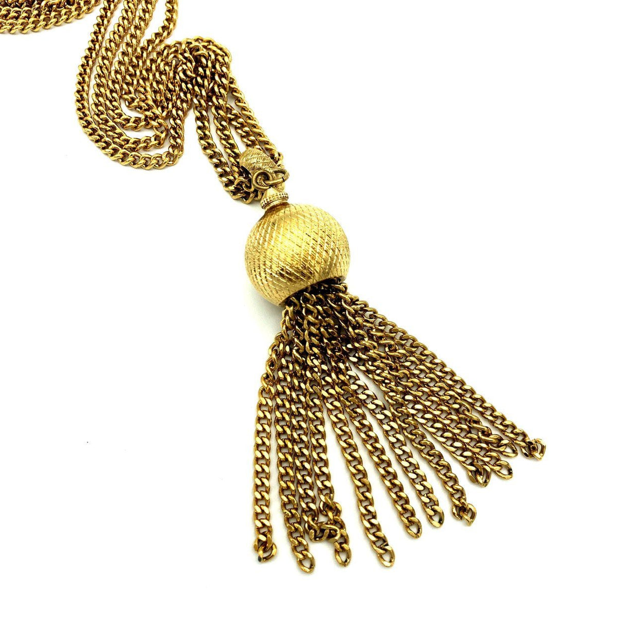 Vintage Monet Gold Layered Chain Tassel Pendant - 24 Wishes Vintage Jewelry