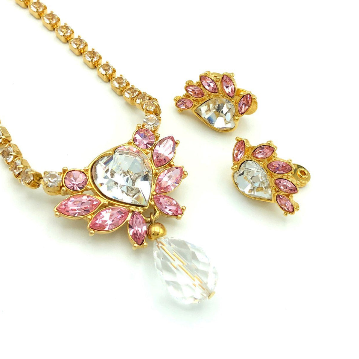 Vintage Monet Pink Crystal Heart Jewelry Set - 24 Wishes Vintage Jewelry