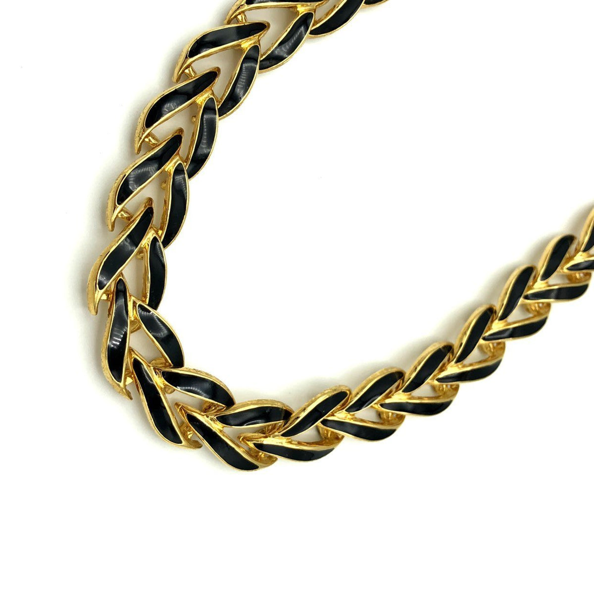Vintage Napier Classic Gold & Black Enamel Link 'Riviera' Necklace - 24 Wishes Vintage Jewelry