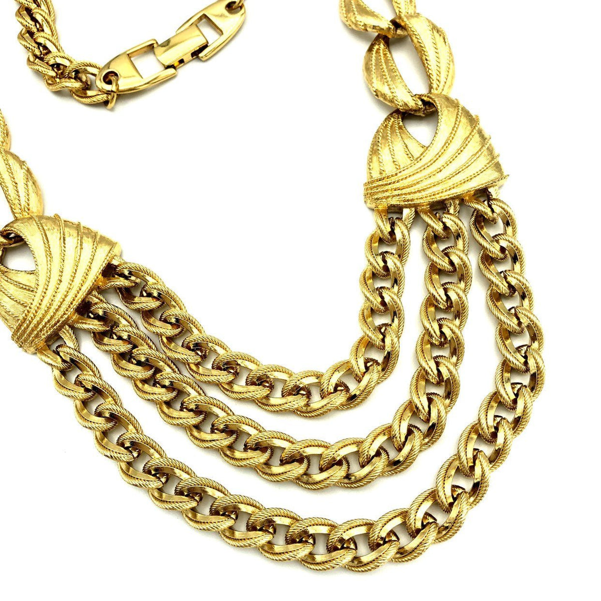 Vintage Napier Gold Chain Classic Layered Bib Necklace - 24 Wishes Vintage Jewelry
