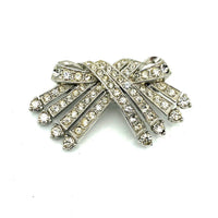 Vintage Ora Silver Rhinestone Diamante Bow Brooch - 24 Wishes Vintage Jewelry