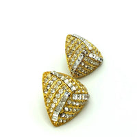Vintage Over-sized Gold Triangle Rhinestone Paved Clip-On Earrings - 24 Wishes Vintage Jewelry