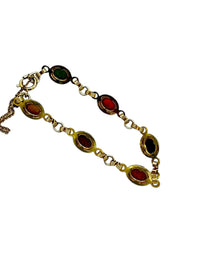 Vintage Petite 12K Gold Filled Semi-Presious Stone Scarab Layering Charm Bracelet - 24 Wishes Vintage Jewelry