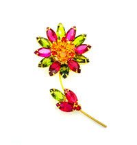 Vintage Pink & Green Marquise Rhinestone Flower Brooch - 24 Wishes Vintage Jewelry
