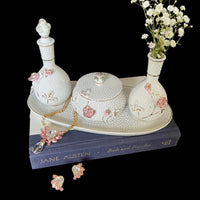 Vintage Porcelain Floral Hand-painted Vanity Set - 24 Wishes Vintage Jewelry