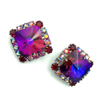 Vintage Purple Square Rivoli Earrings - 24 Wishes Vintage Jewelry