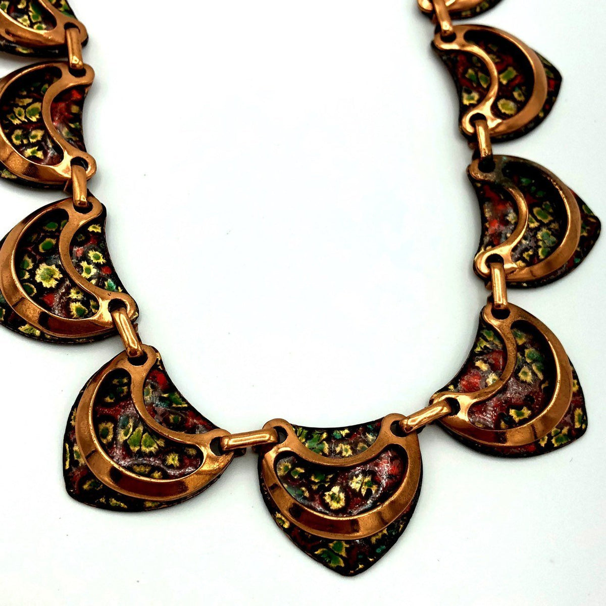 Vintage Scallop Copper Enamel Necklace - 24 Wishes Vintage Jewelry