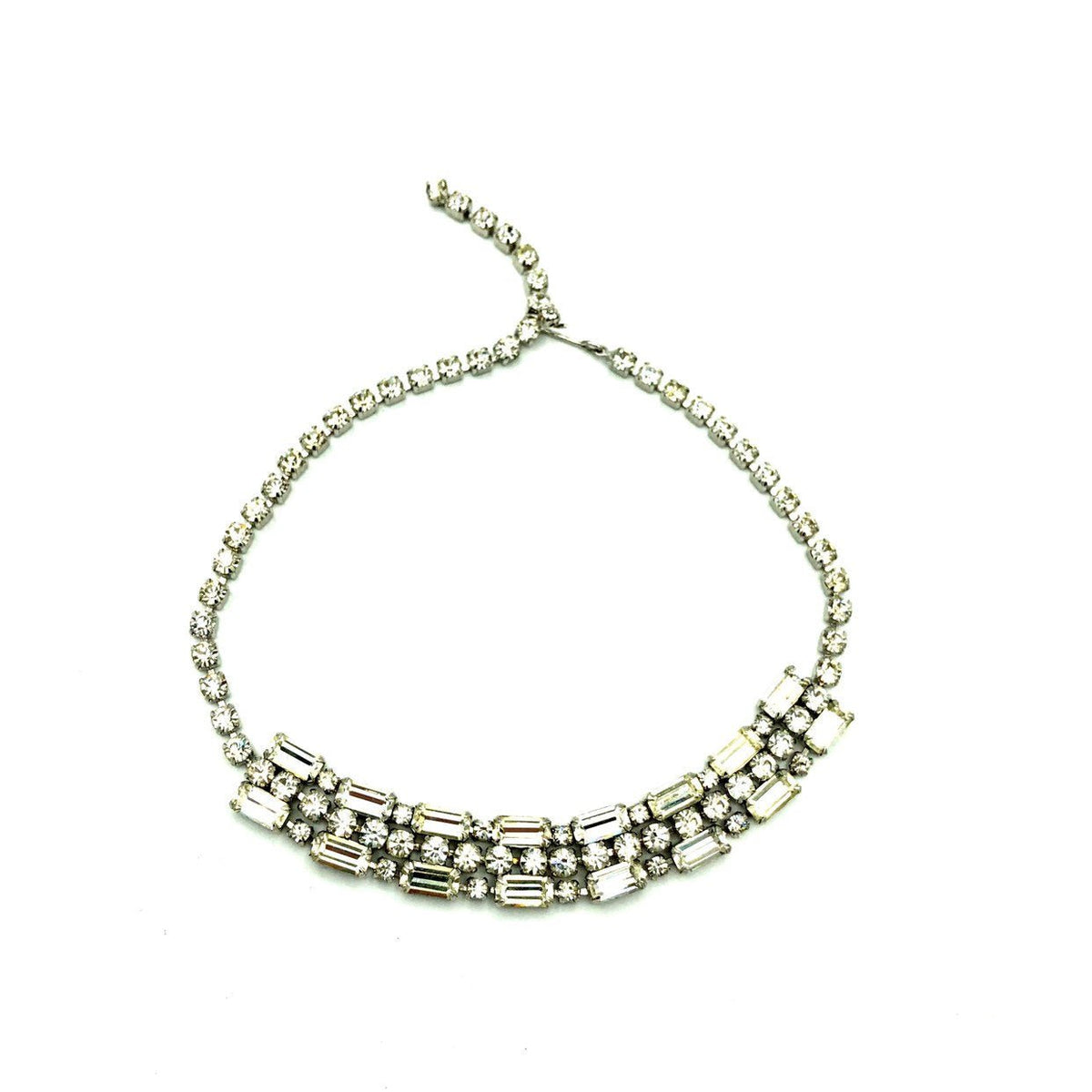 Vintage Silver Art Deco Style Diamante Collar Statement Necklace - 24 Wishes Vintage Jewelry
