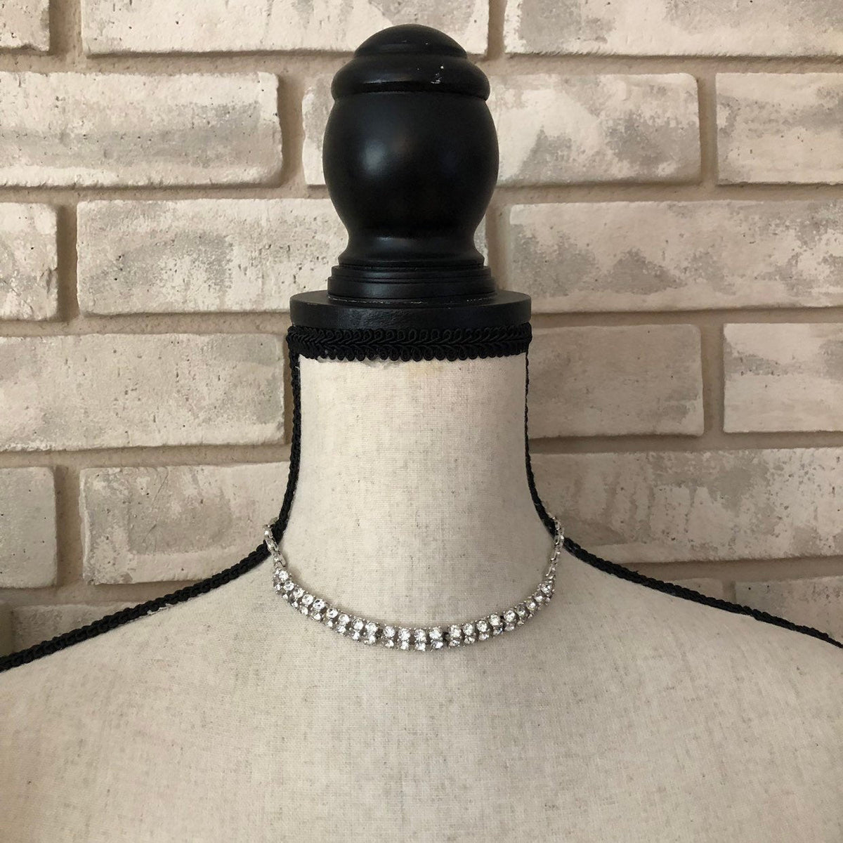 Vintage Silver Bogoff Diamante Rhinestone Collar Statement Necklace - 24 Wishes Vintage Jewelry
