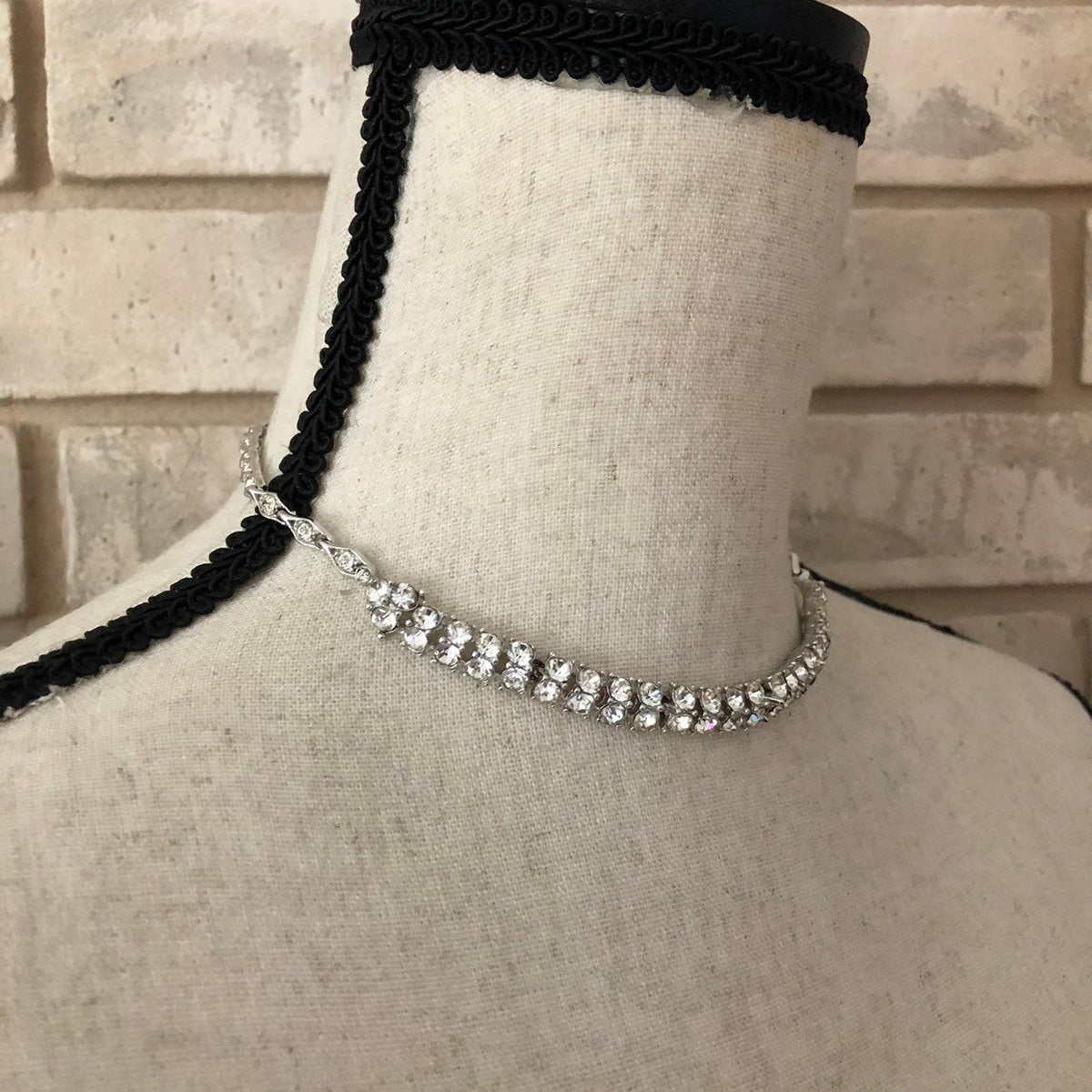 Vintage Silver Bogoff Diamante Rhinestone Collar Statement Necklace - 24 Wishes Vintage Jewelry