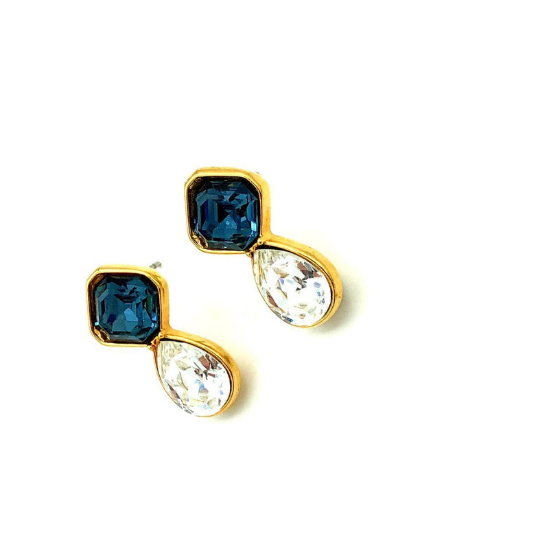 Vintage Swarovski Sapphire Blue Clear Teardrop Crystal SAL Earrings - 24 Wishes Vintage Jewelry
