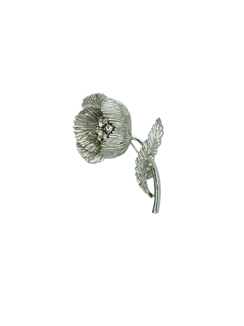 Vintage Trifari Classic Silver Stem Flower Rhinestone Brooch - 24 Wishes Vintage Jewelry