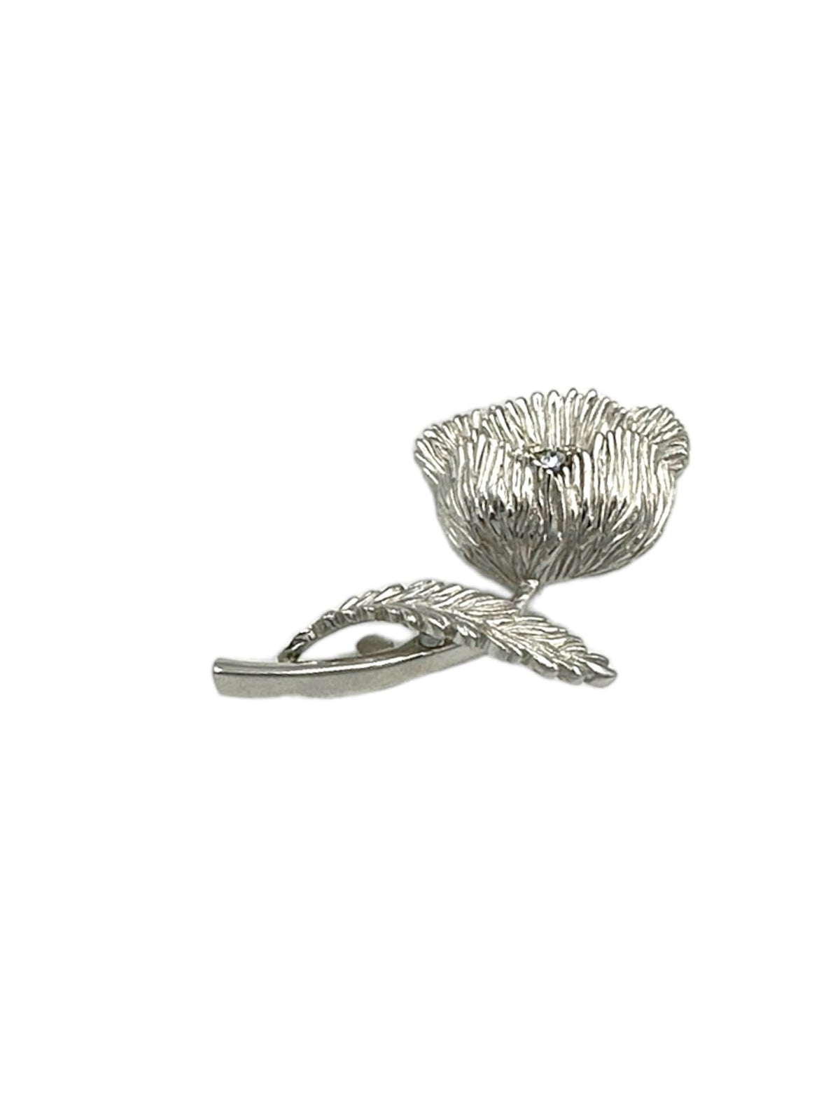 Vintage Trifari Classic Silver Stem Flower Rhinestone Brooch - 24 Wishes Vintage Jewelry