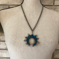Vintage Turquoise Blue Squash Blossom Pendant - 24 Wishes Vintage Jewelry