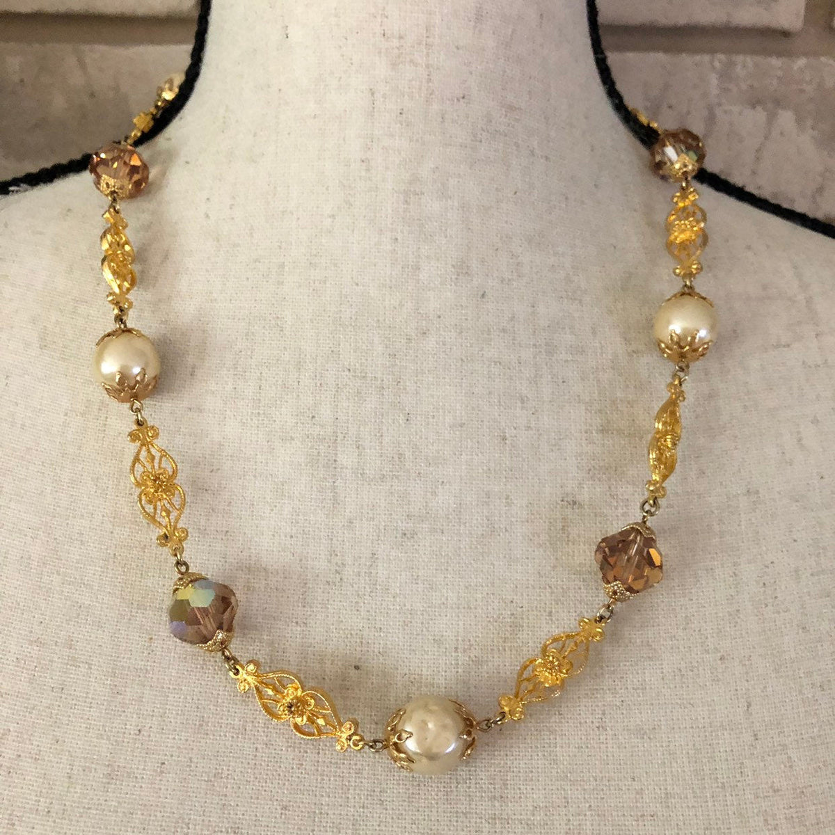 Vintage Vendome Gold Victorian Revival Pearl Necklace - 24 Wishes Vintage Jewelry